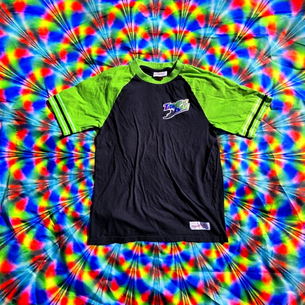 Tampa Bay Rays Shirt Mens M Mitchell & Ness Short Sleeve Devil Rays MLB Black